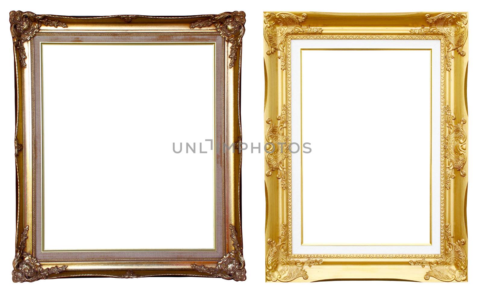 2 ancient golden frame on white