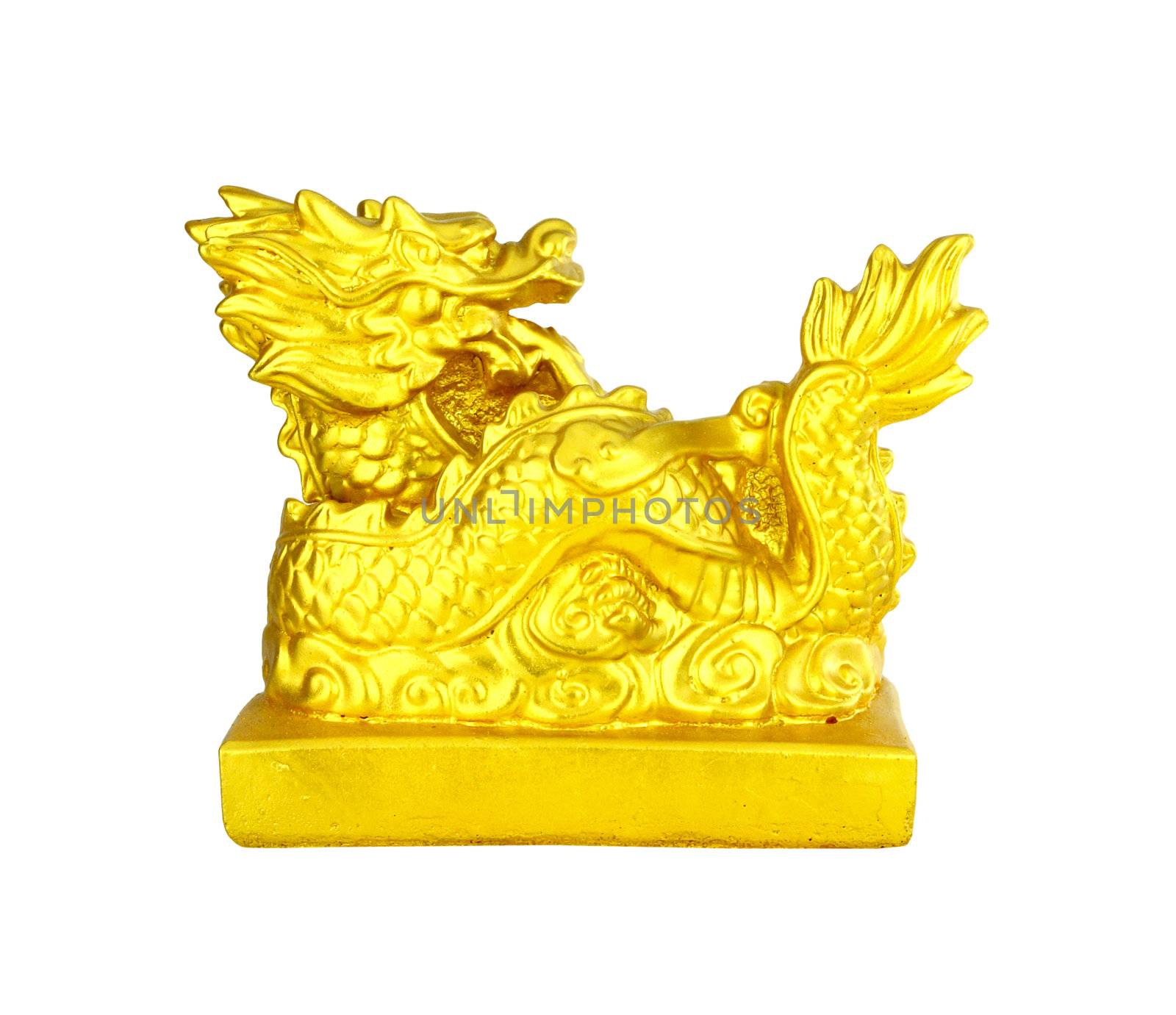 Golden Chinese Imperial Dragon on white background