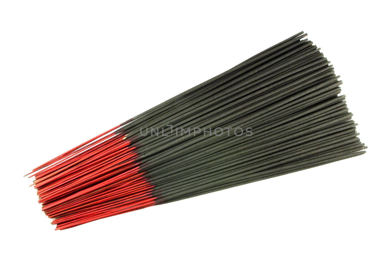 Many black incense sticks on white background by geargodz