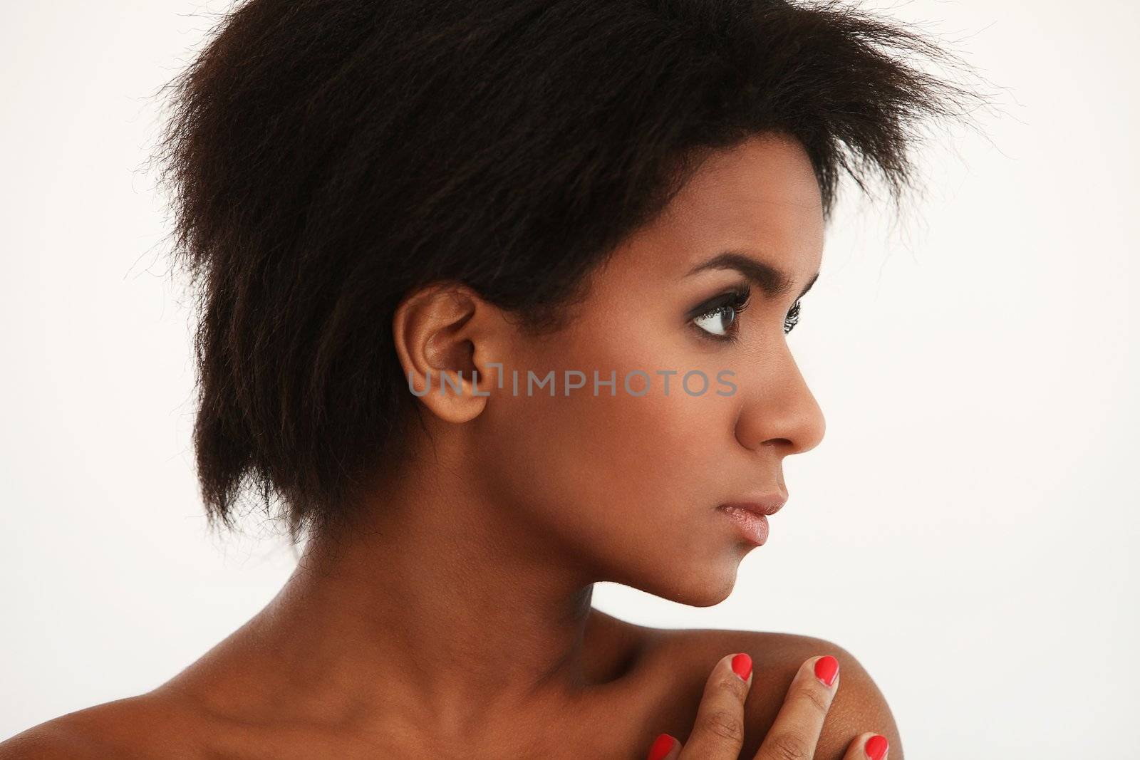 Beautiful and attractive black woman portrait isolated on a white