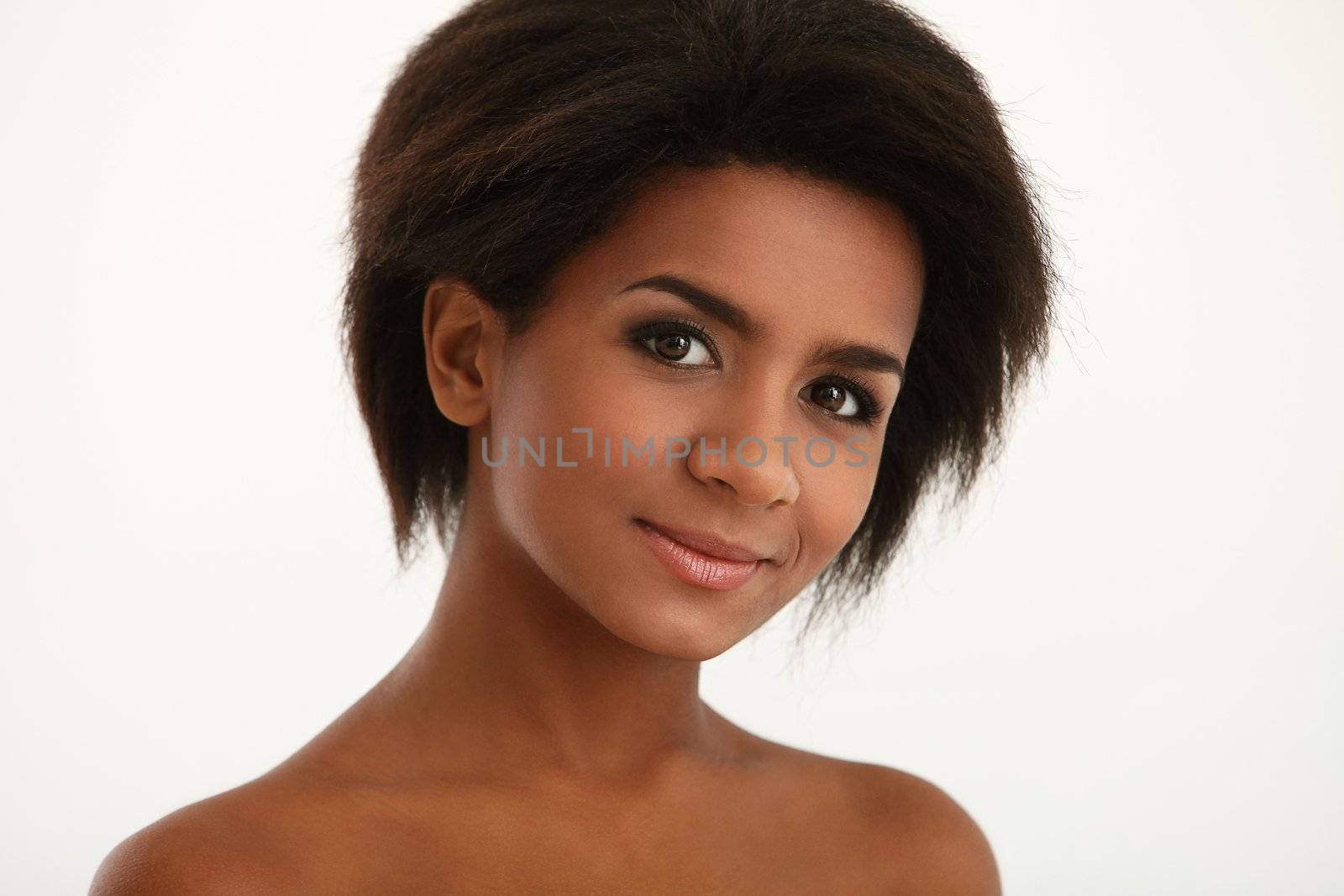 Beautiful and attractive black woman portrait isolated on a white