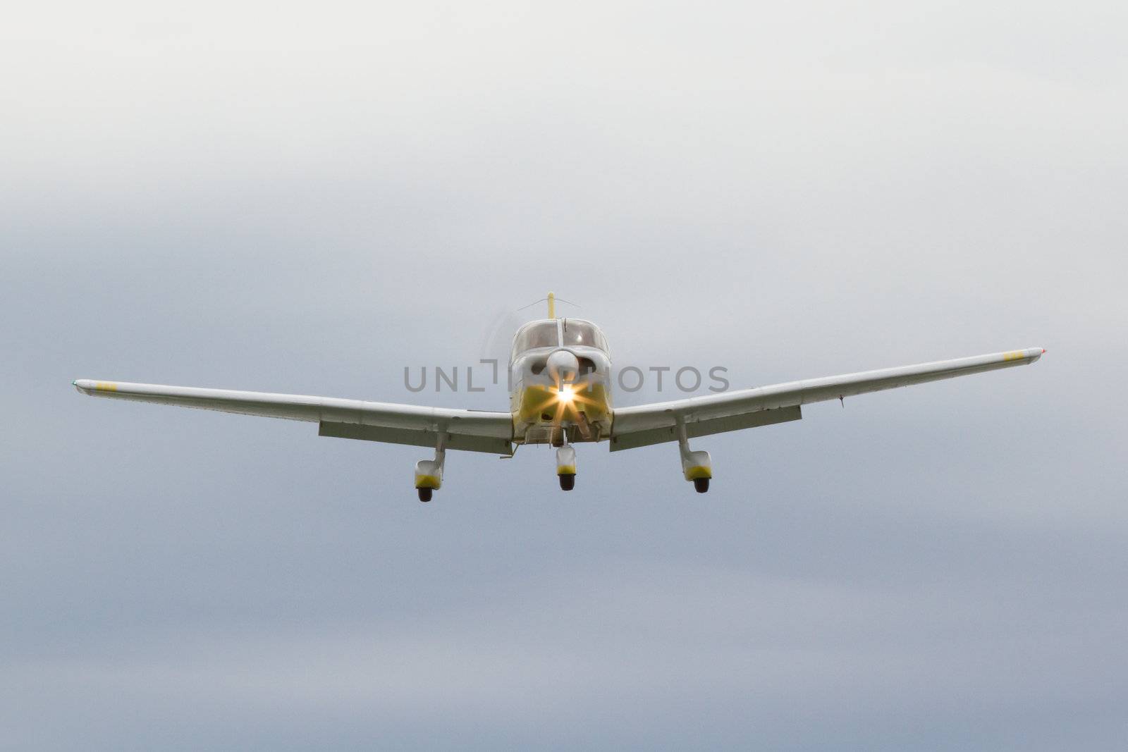 Small plane on approach at the airport on Dune (Helgoland)