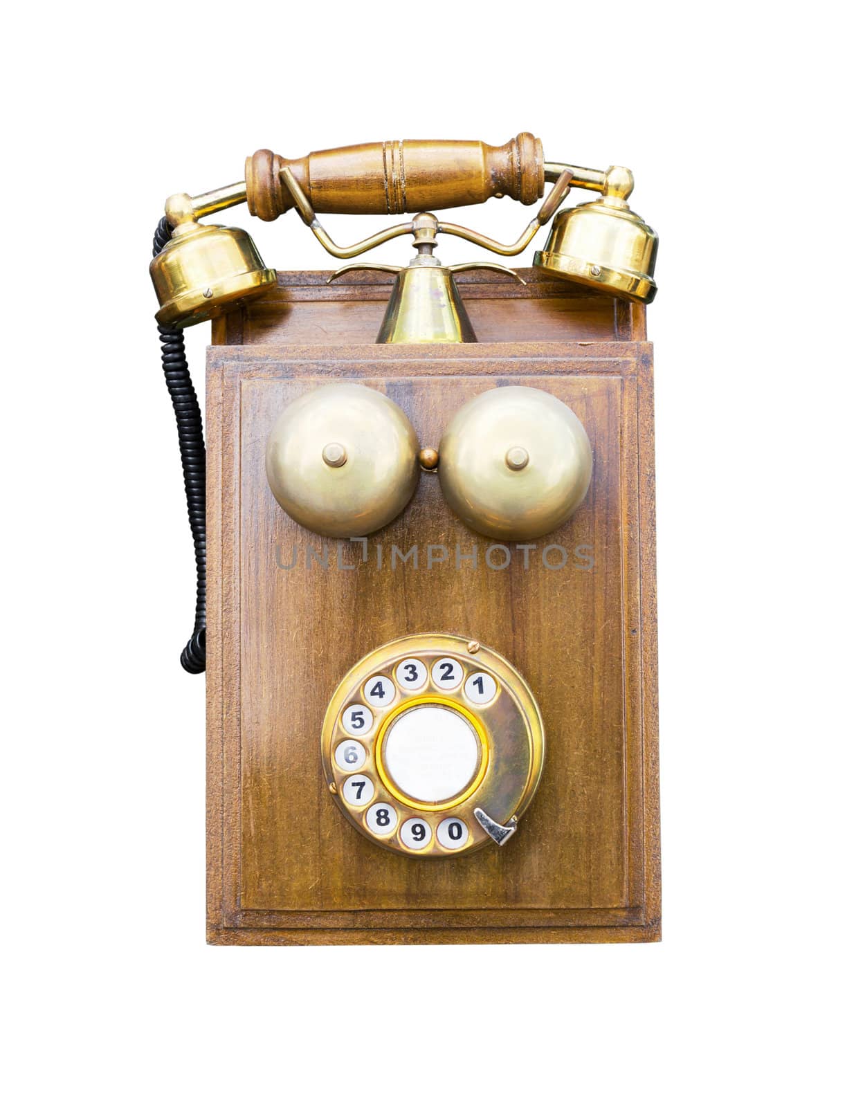 Antique wooden telephone isolated by stoonn