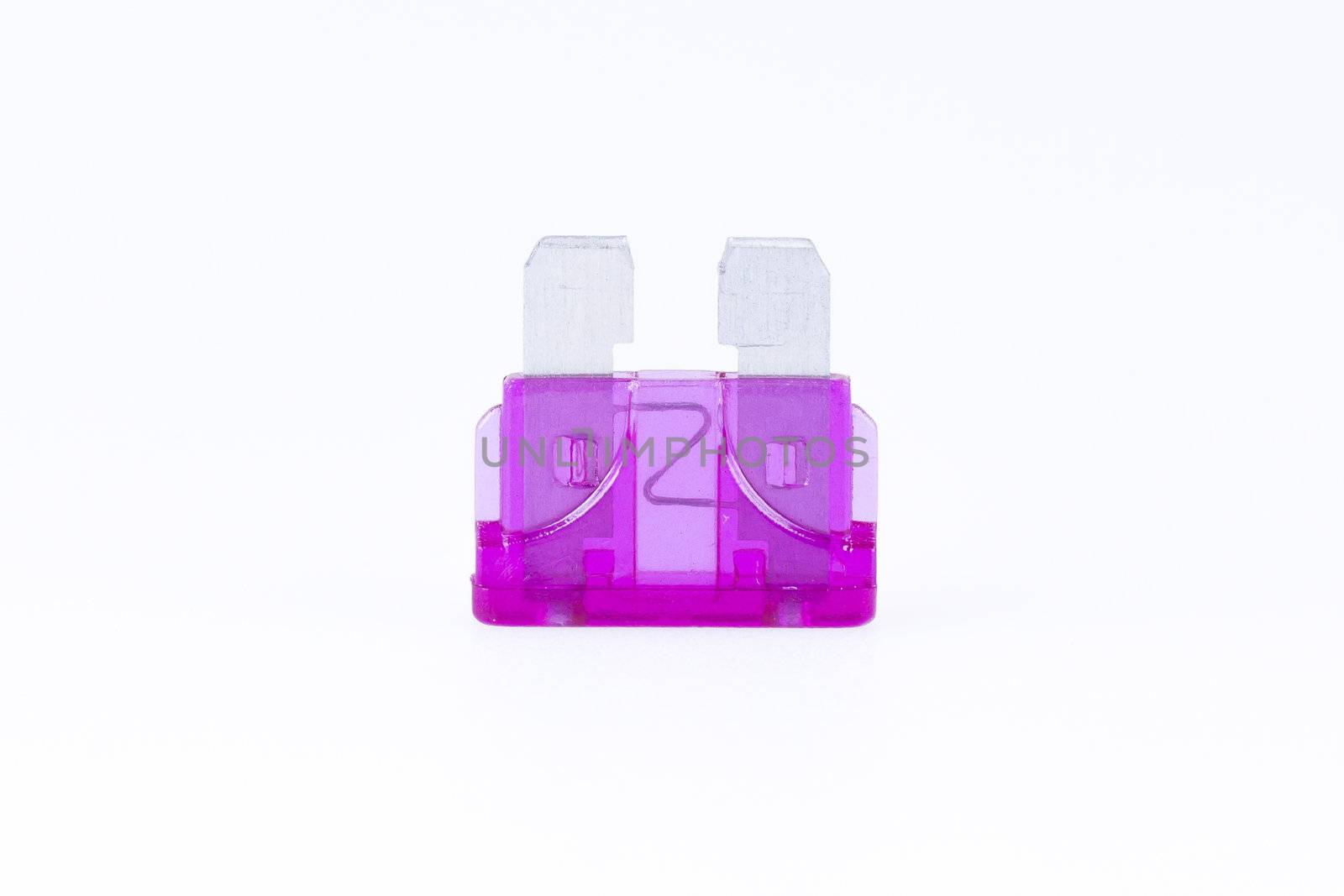 A purple car fuse with a white background
