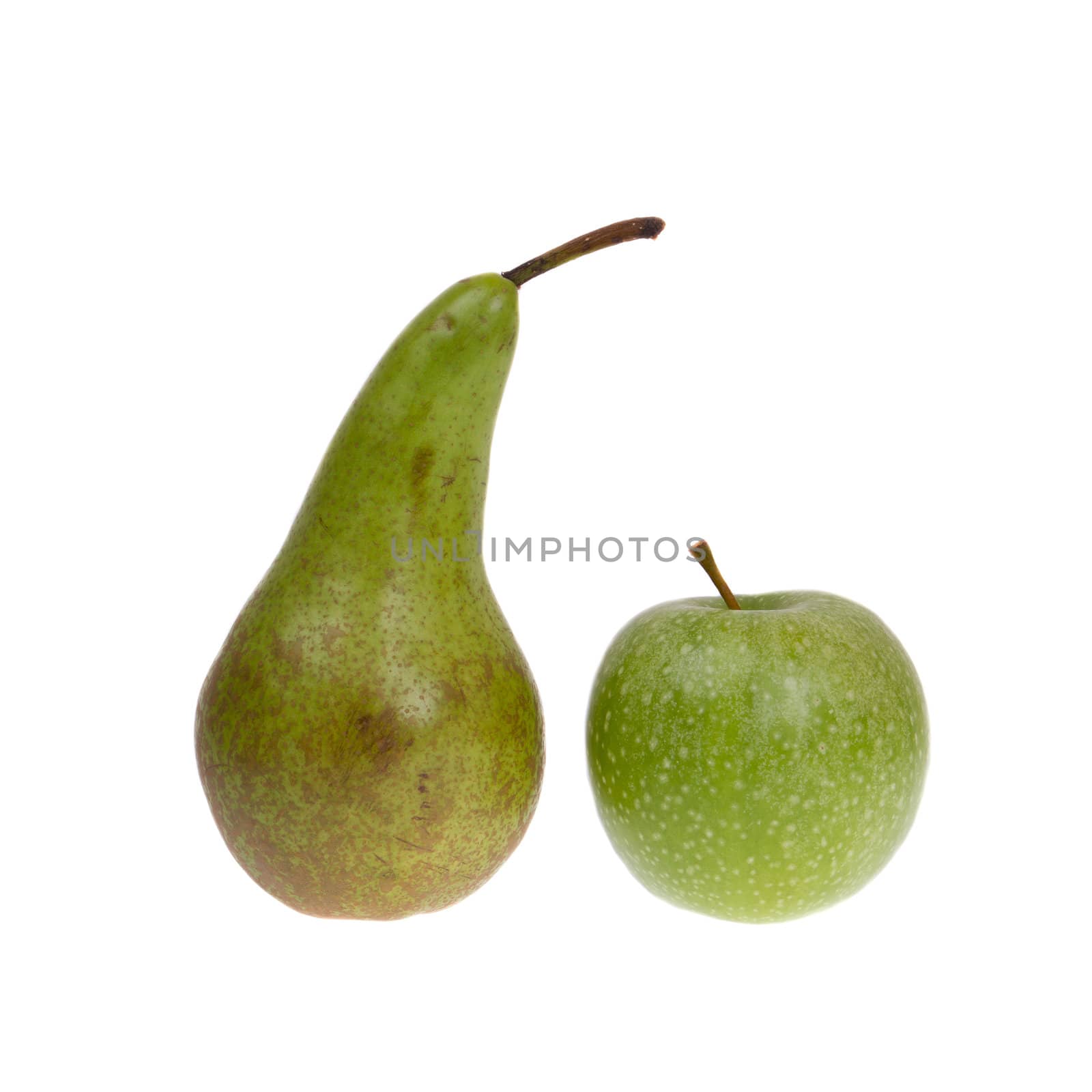 A green pear and a green apple isolated by michaklootwijk