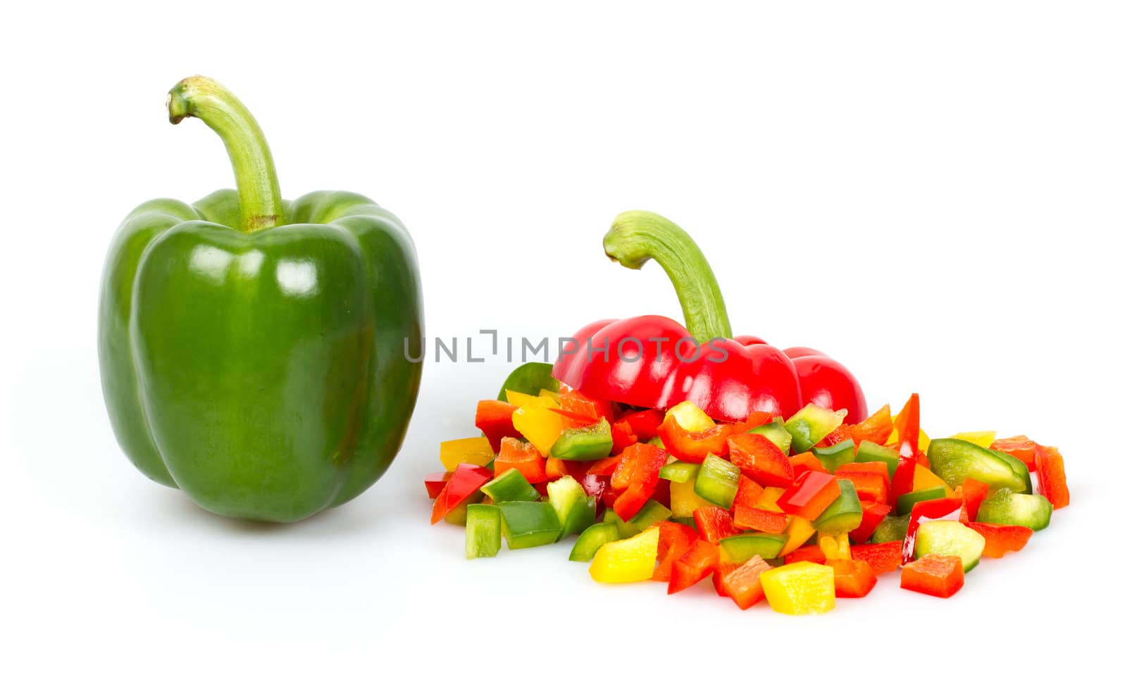 Slices of pepper on a white background