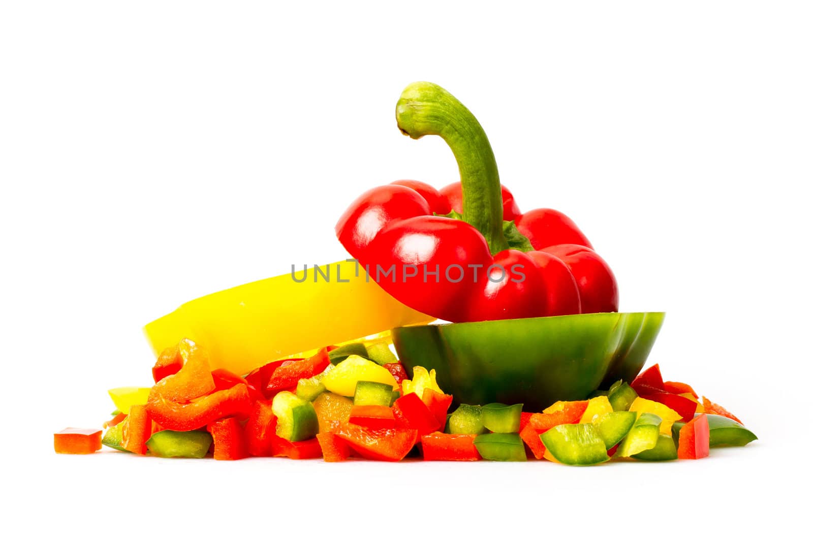 Slices of pepper on a white background