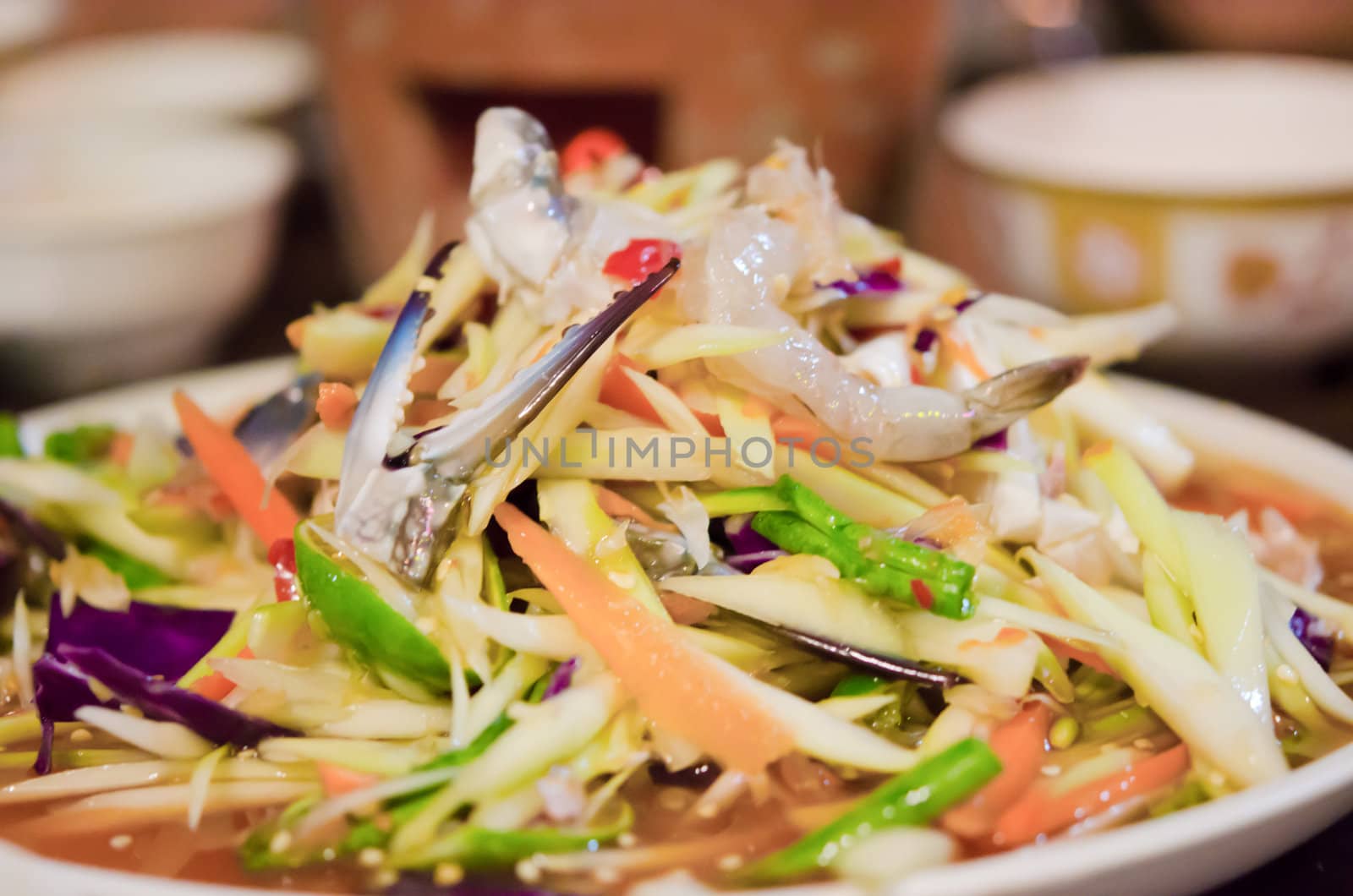 spicy  mixed seafood salad  , Thai cuisine
