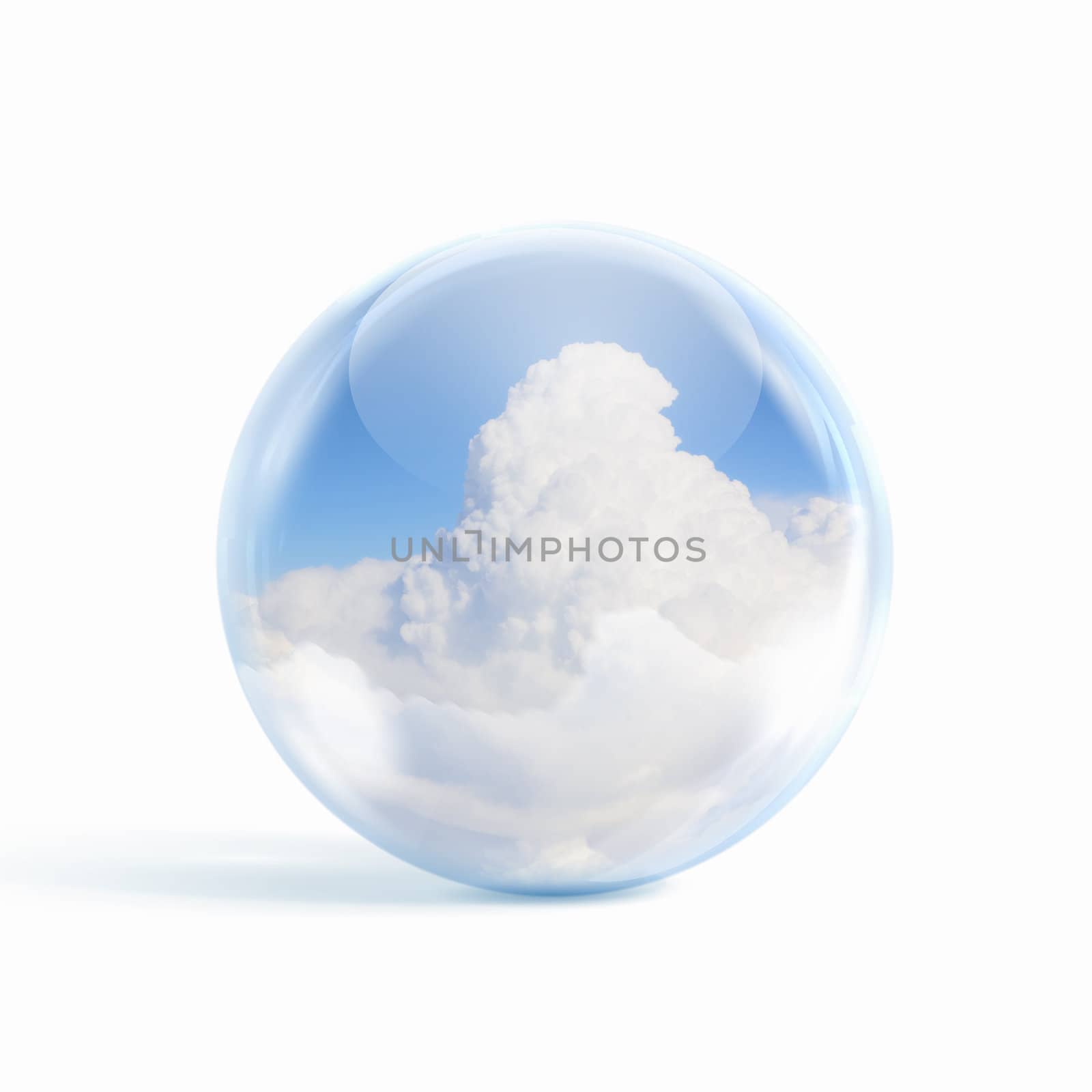 White clouds in blue sky inside a glass sphere