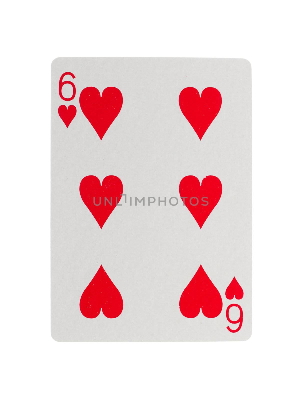 Old playing card (six) isolated on a white background