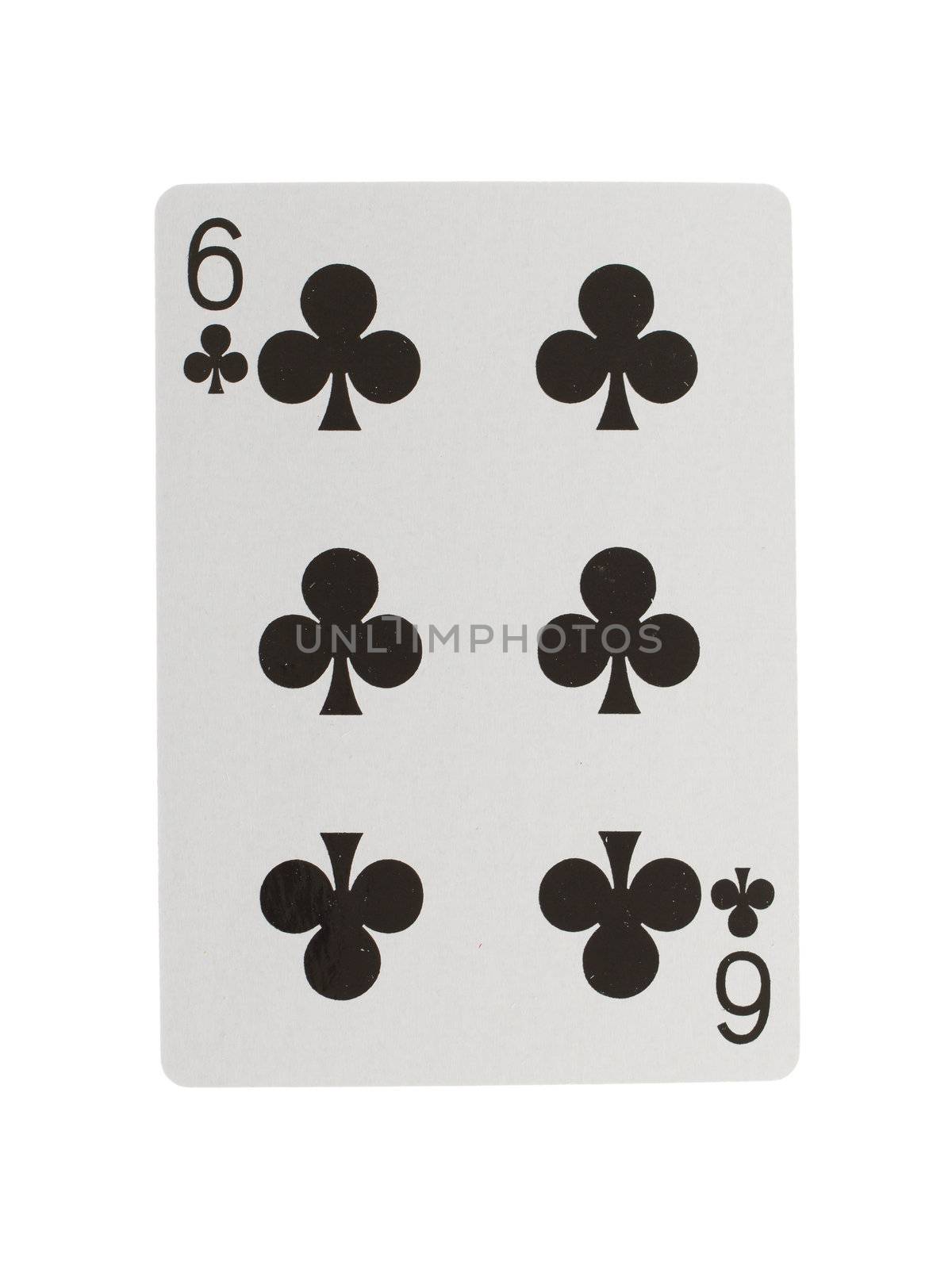 Playing card (six) isolated on a white background