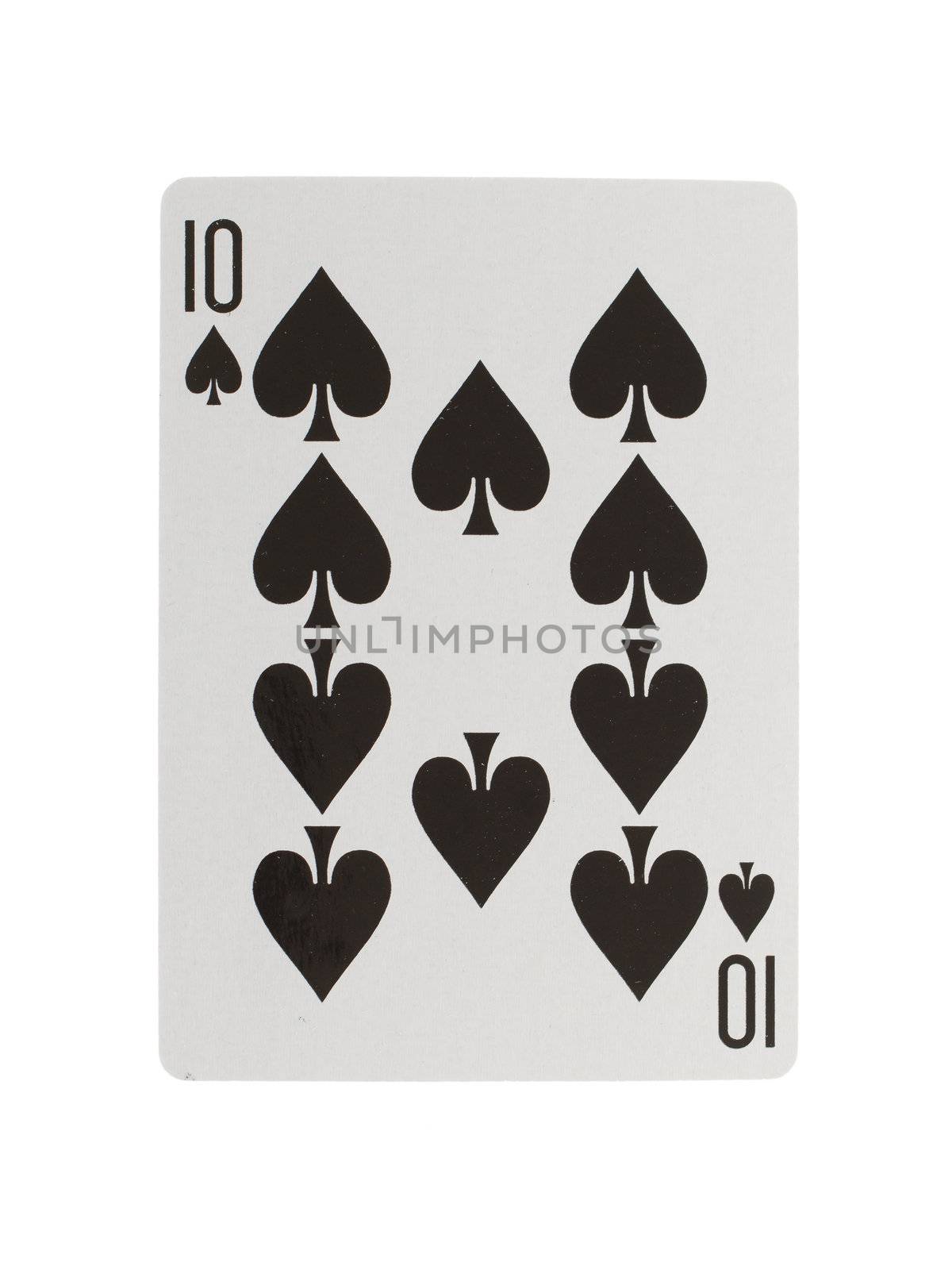 Old playing card (ten) isolated on a white background
