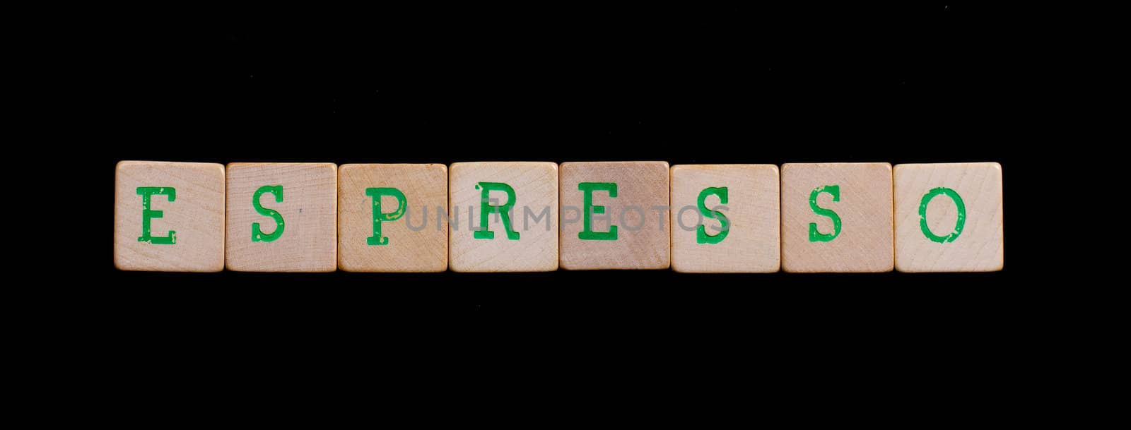 Green letters on old wooden blocks (espresso)