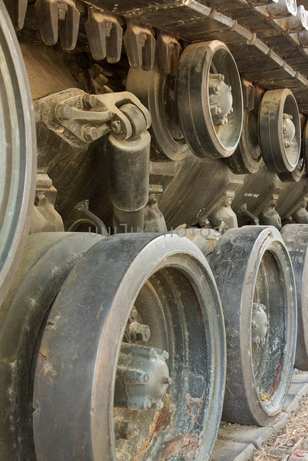 Closeup Of Army Tank Track Wheels, Vietnam