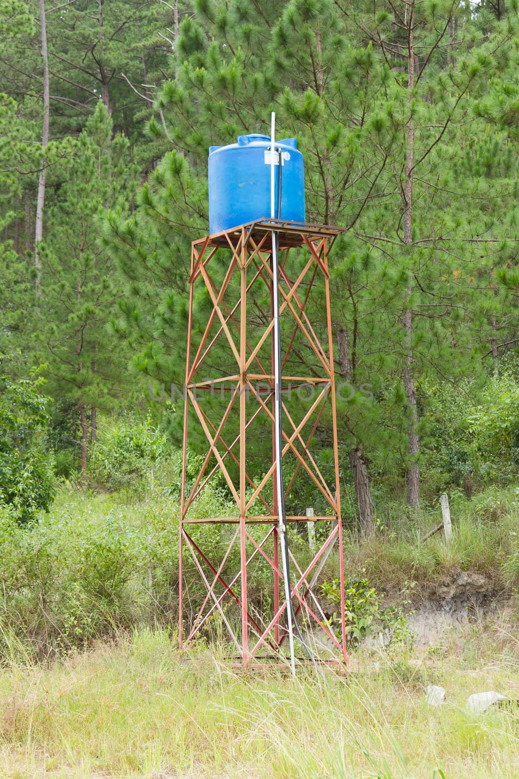 Primitive blue water tower in central Vietnam