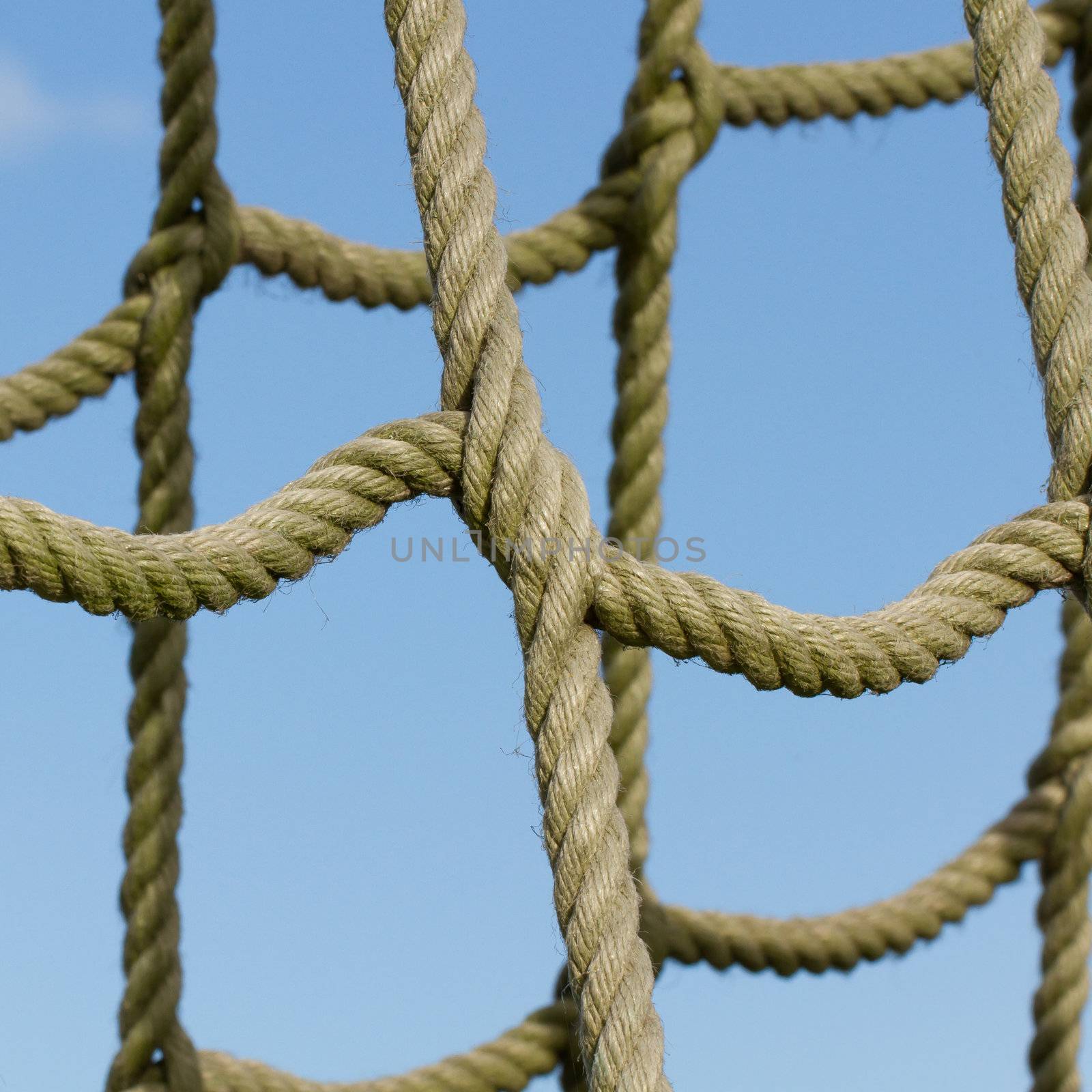 Rope net used for children climbing, blue sky