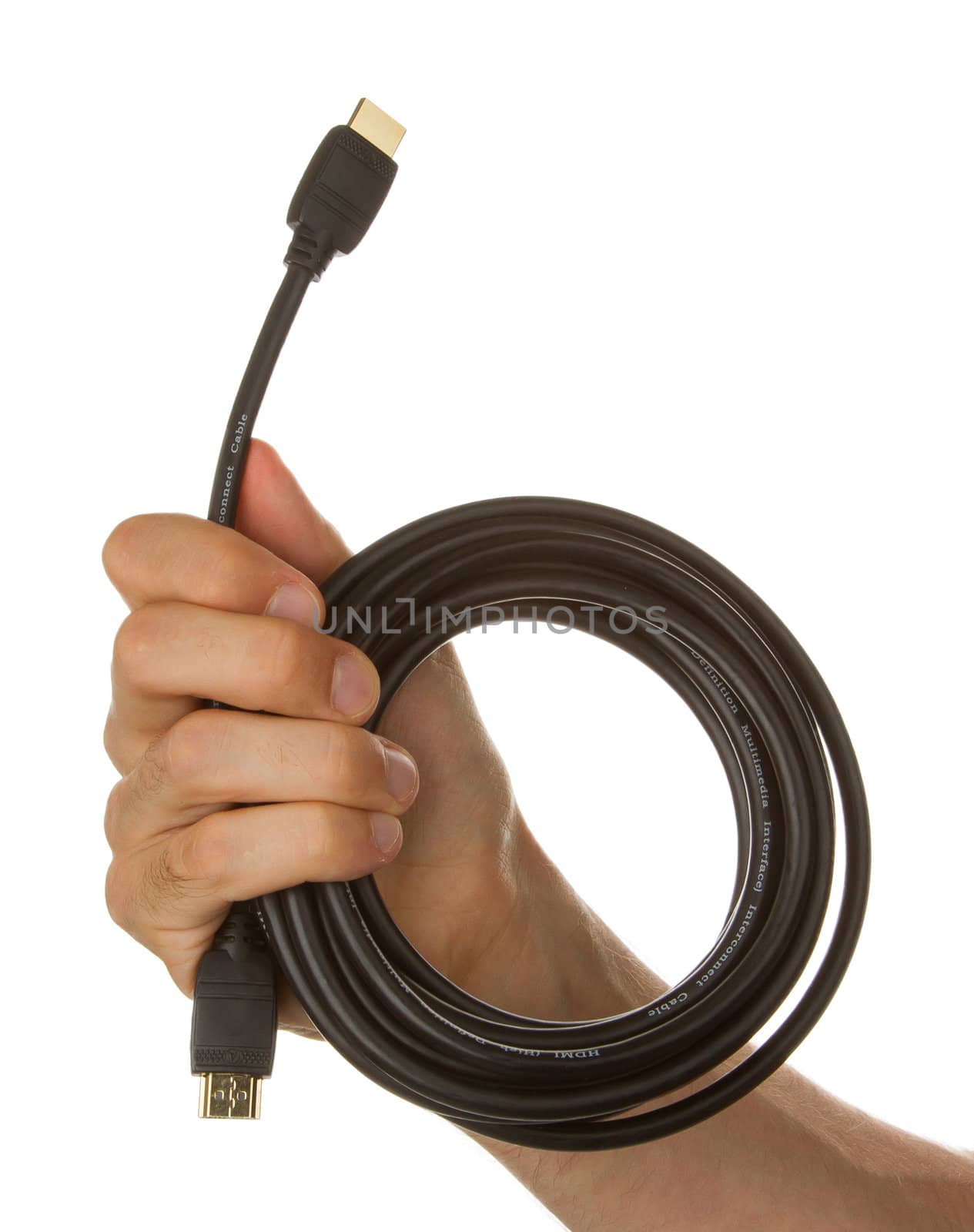 Man holding a black hdmi cable by michaklootwijk