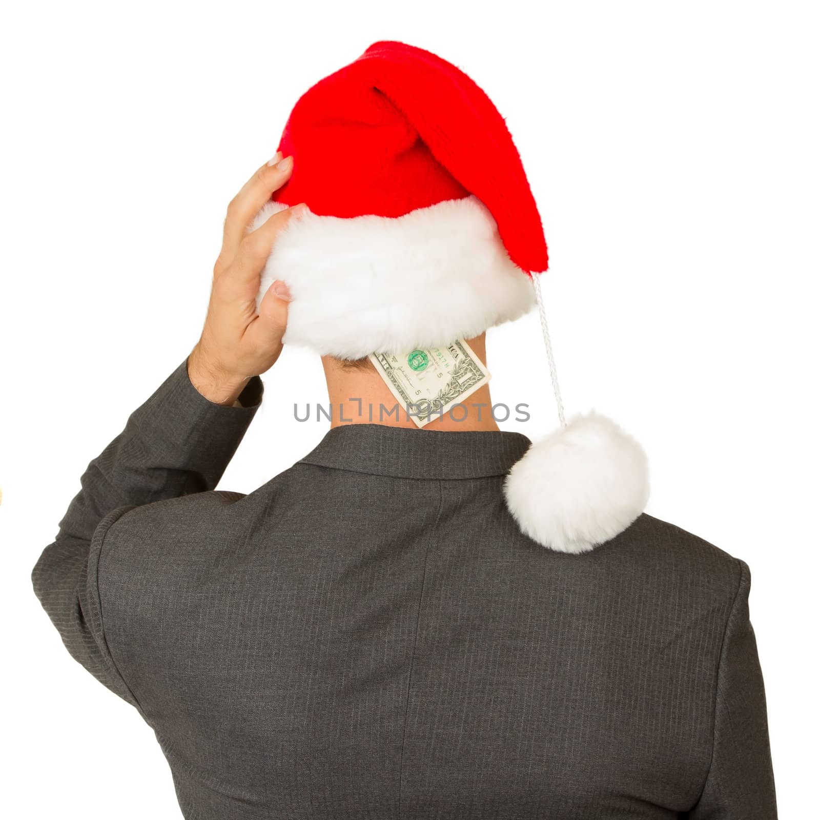 Business man with a santa hat isolated, santa's budget