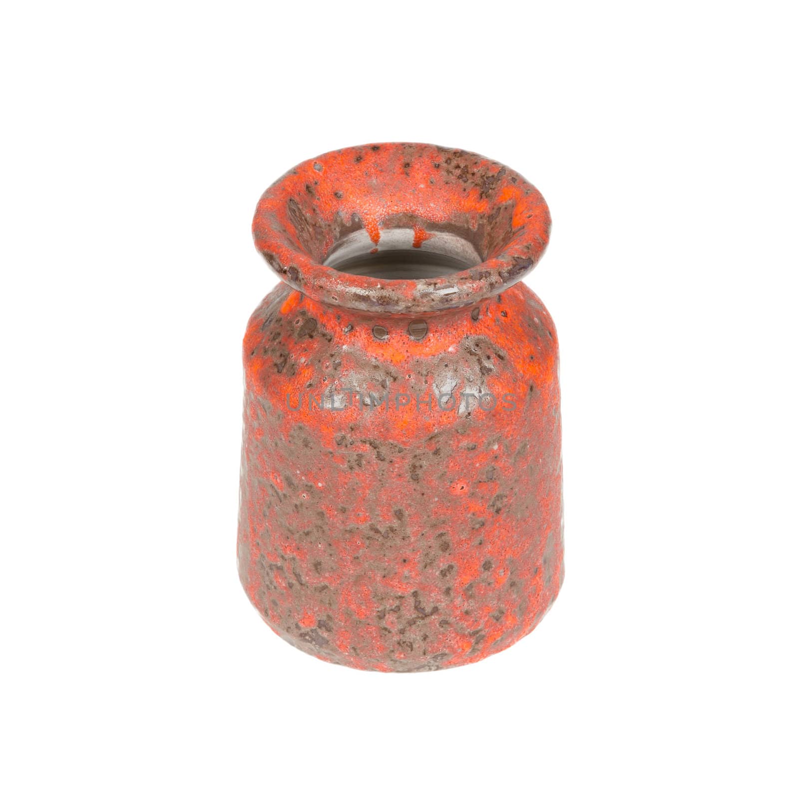 Old red vase from clay, the handwork, isolated on a white background