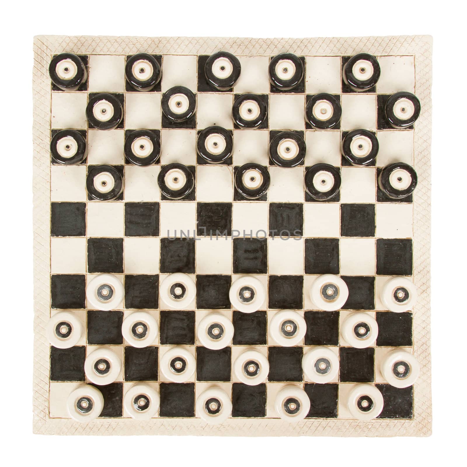 Very old game of checkers, pottery, isolated