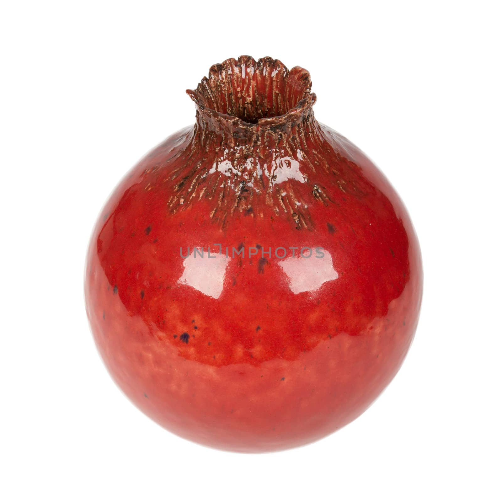 Old red vase from clay, the handwork, isolated on a white background