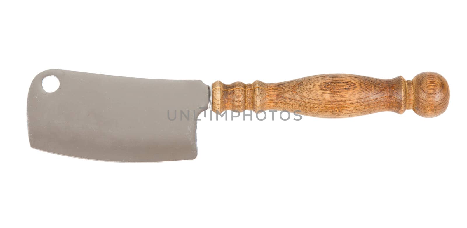 Old meat cleaver isolated against white background