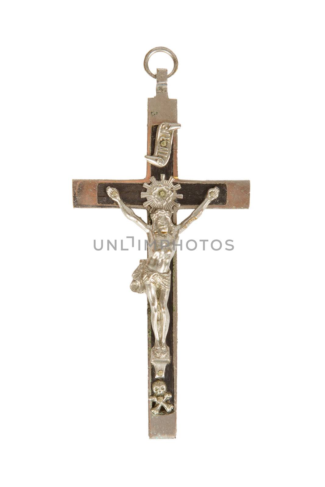 Silver christian cross, isolated on a white background