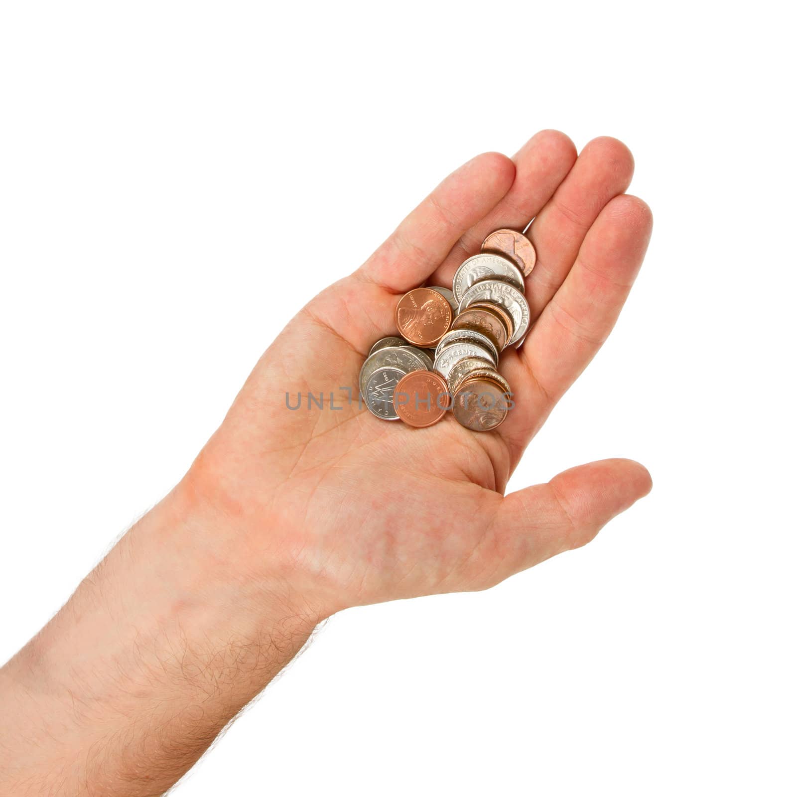 USA cents in the hand of a man, isolated by michaklootwijk