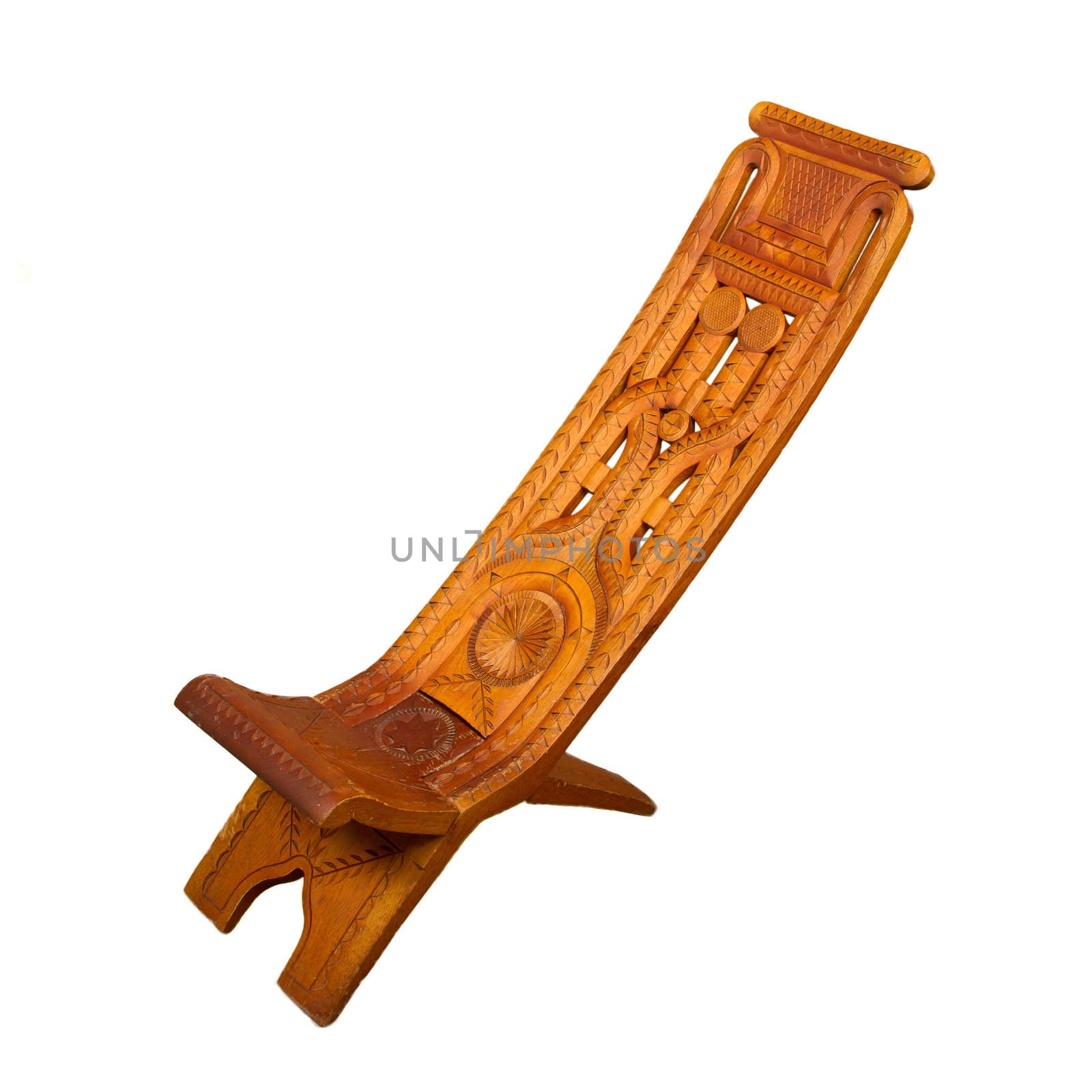 Unique wooden chair from Suriname, isolated on white