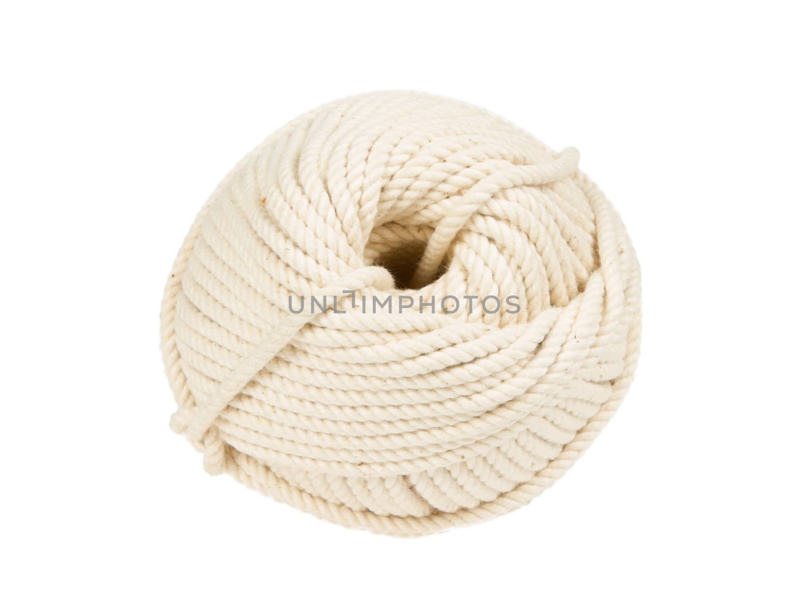 White knitting yarn isolated on a white background