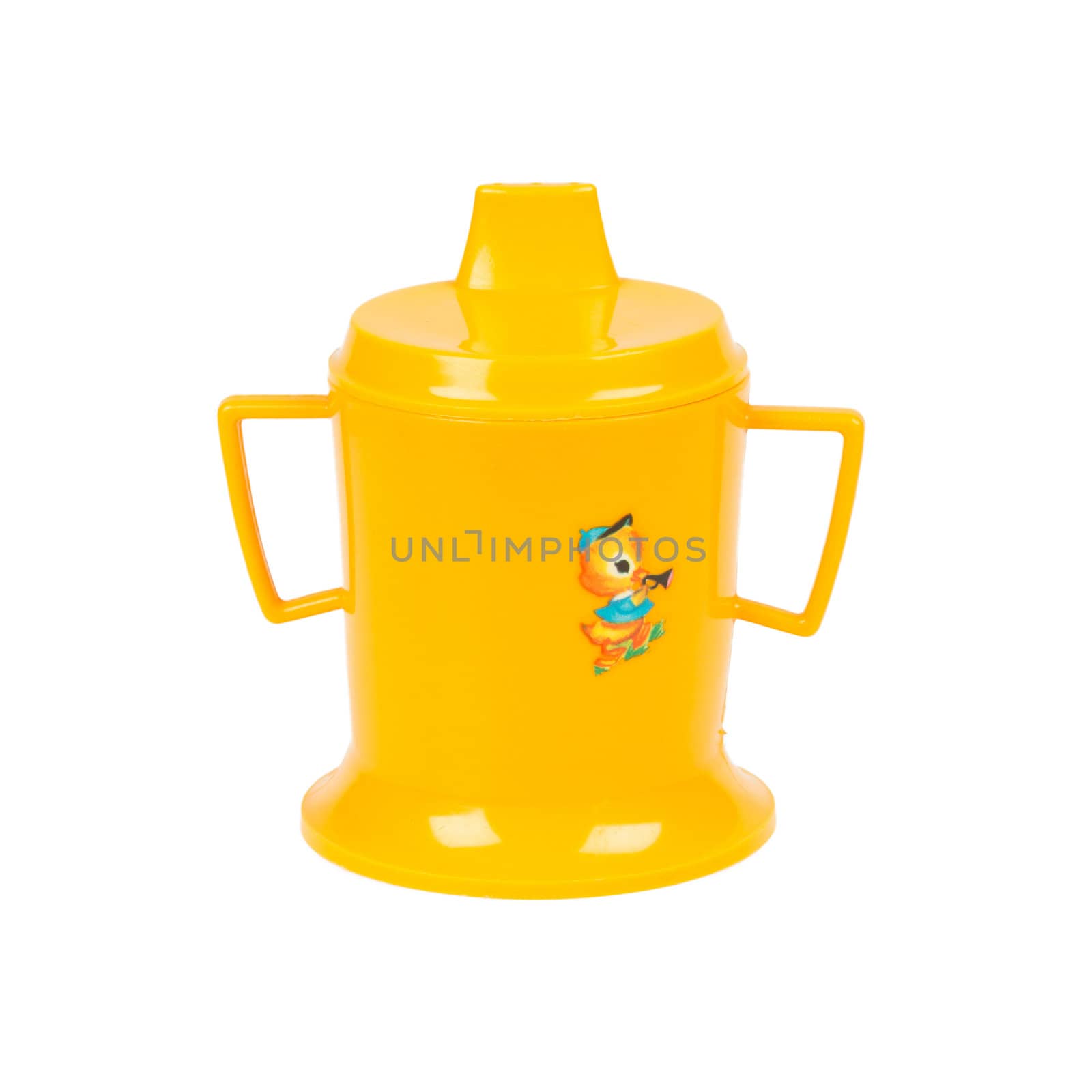 Yellow children's mug on a white background