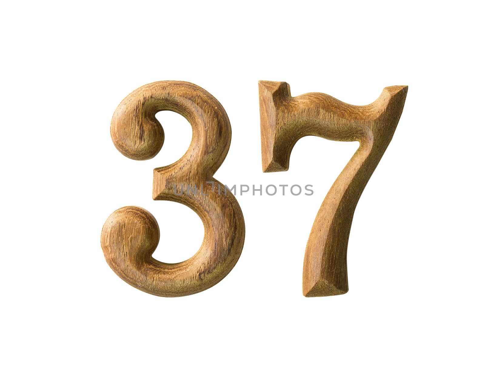 Beautiful wooden numeric with shadow on white background