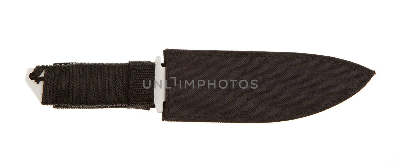 Metal blade with braided handle on a white background