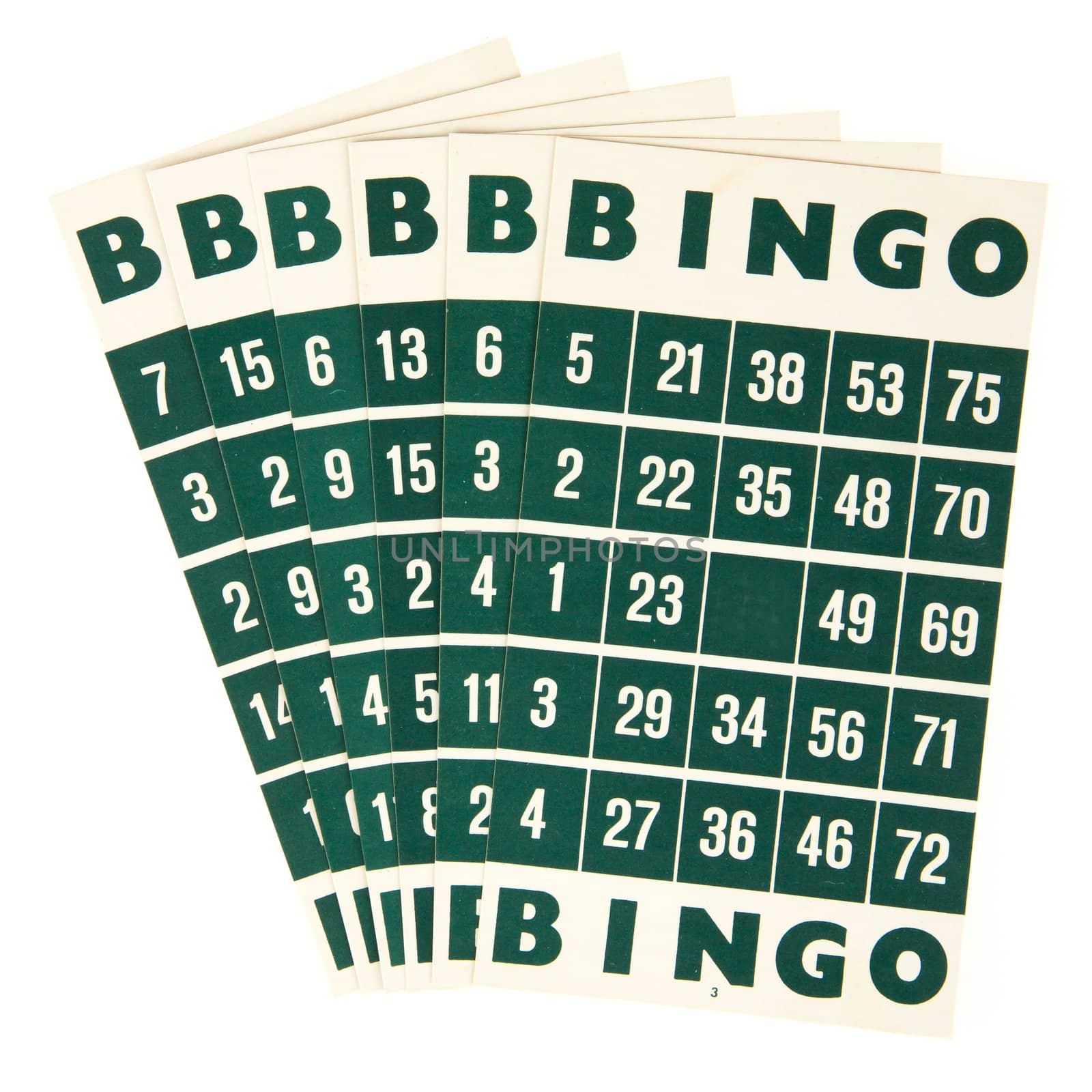 Green bingo cards isolated on a white background