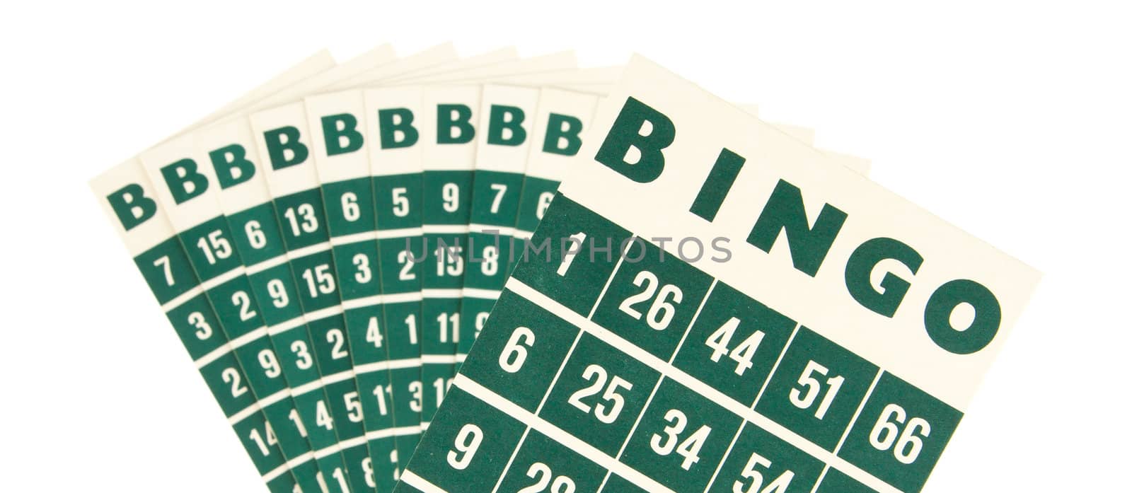 Green bingo cards isolated on a white background