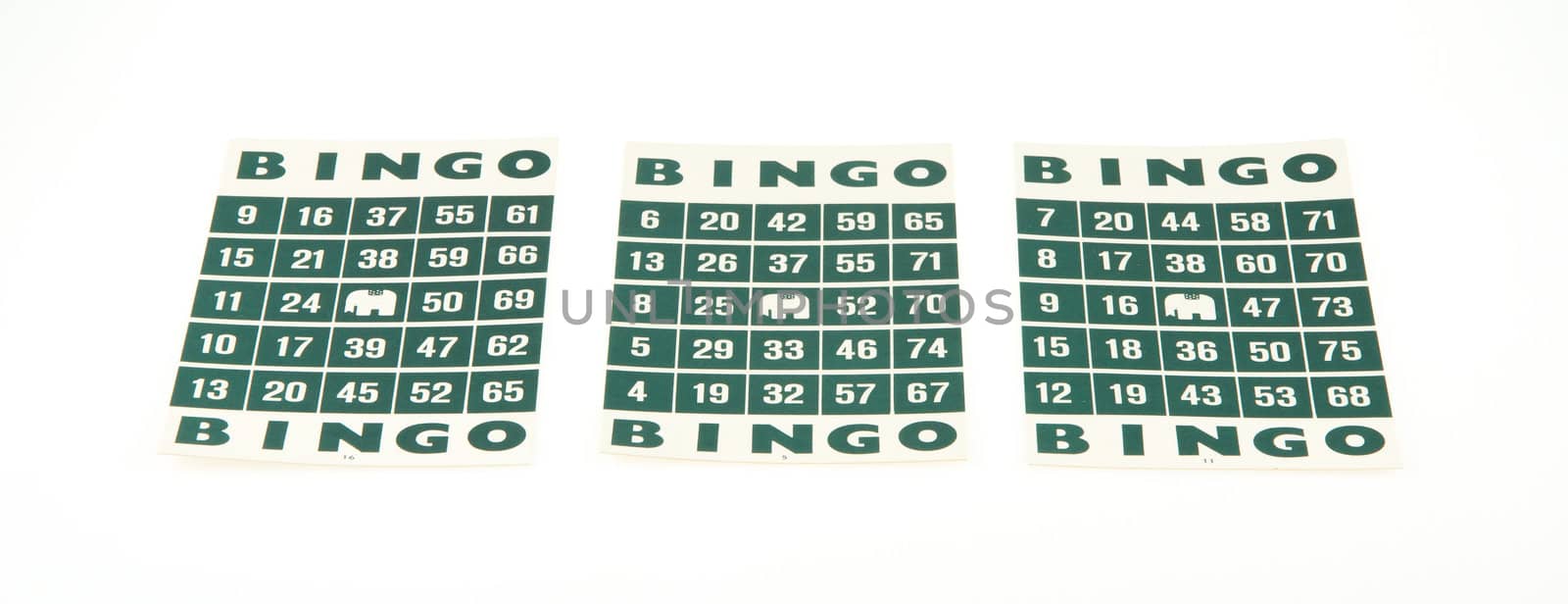 Green bingo cards isolated on a white background