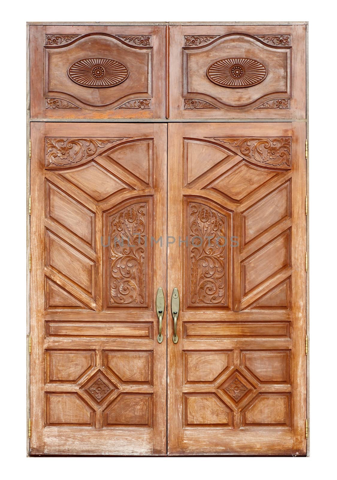 wooden door with ancient texture on white background by geargodz