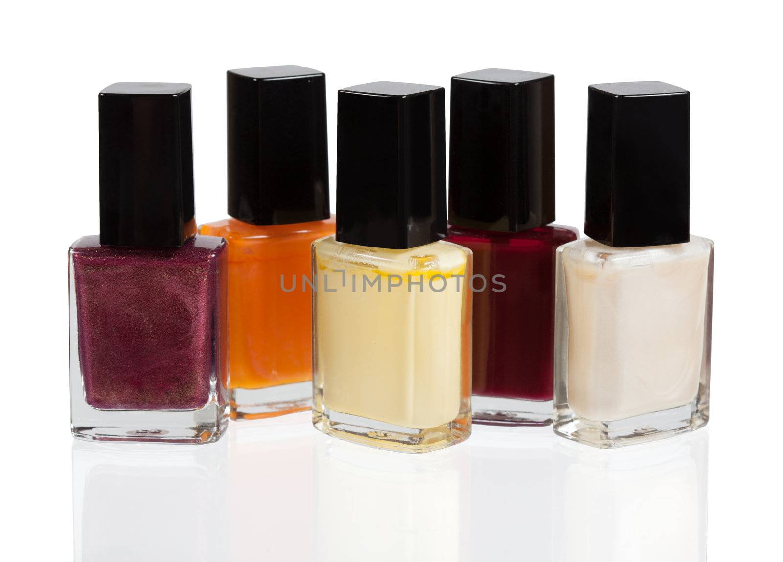 set of nail polish isolated on white background