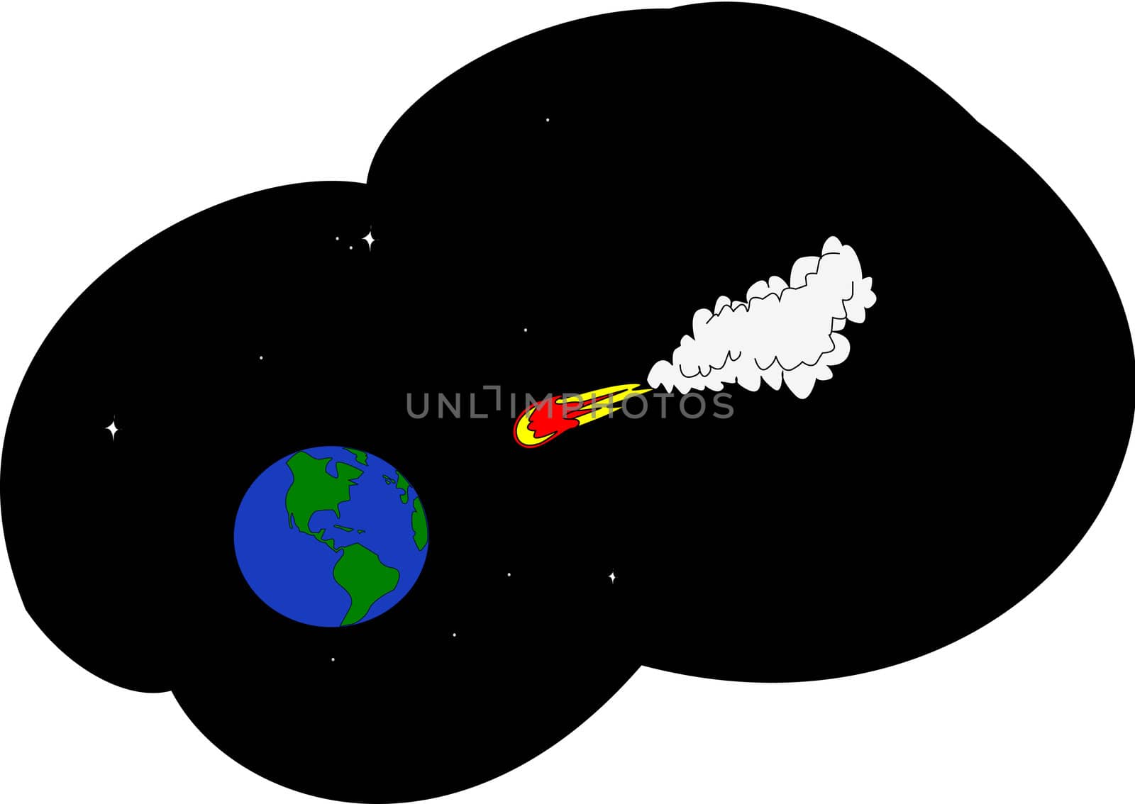 Asteroid in space travels in the direction of the Earth.