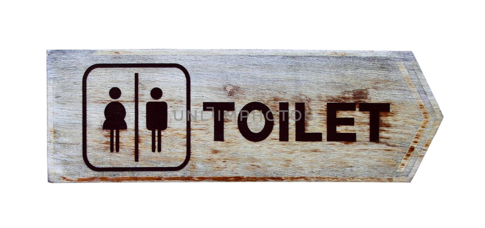 wooden toilet plate sign on white background