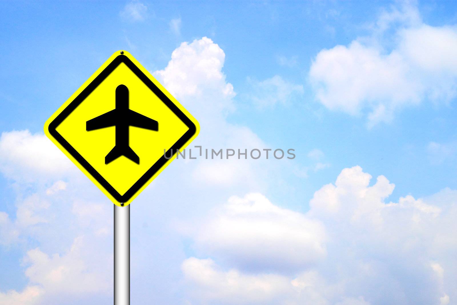 Airplane airport sign on blue sky  by geargodz