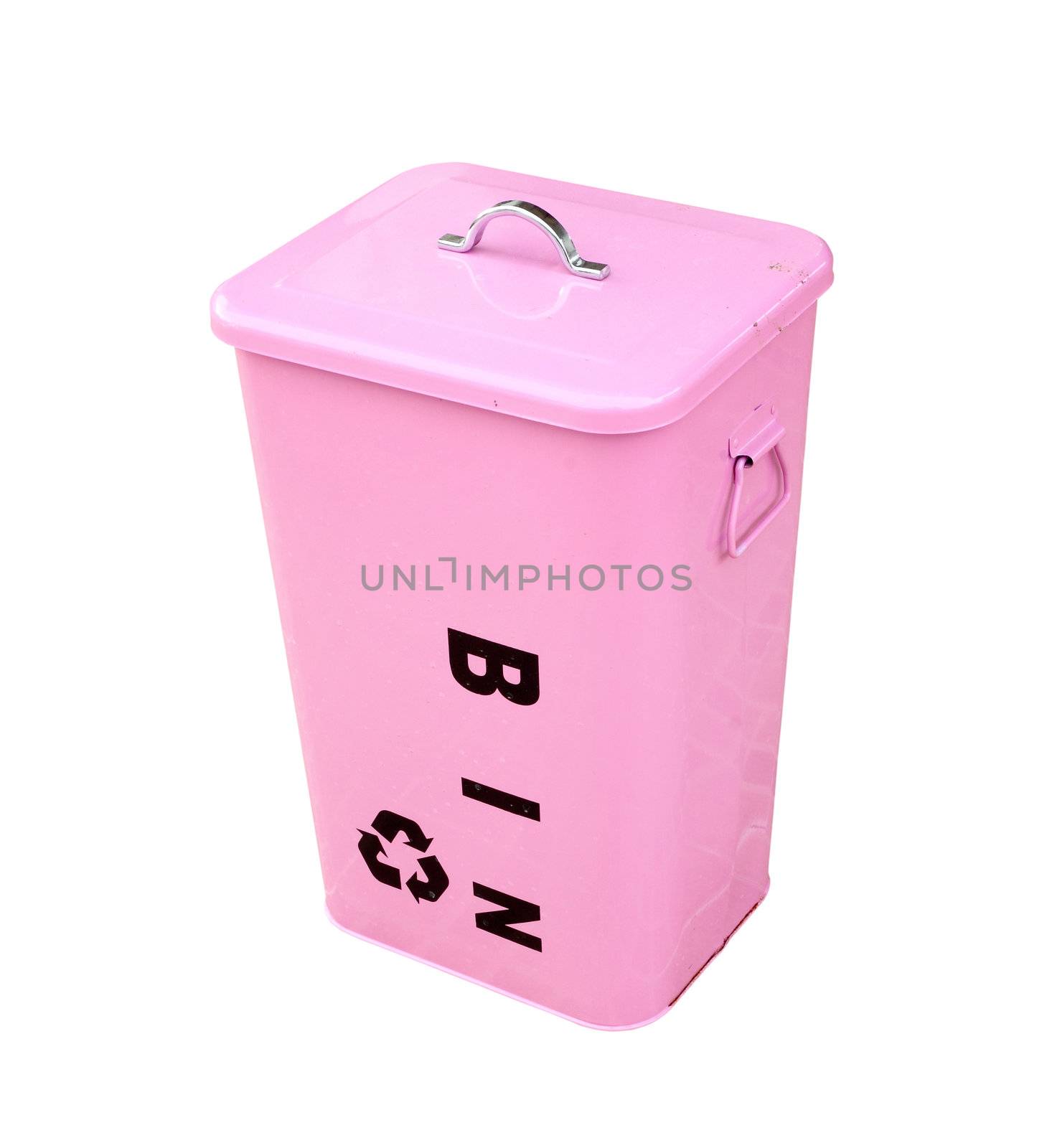pink bin on white background
