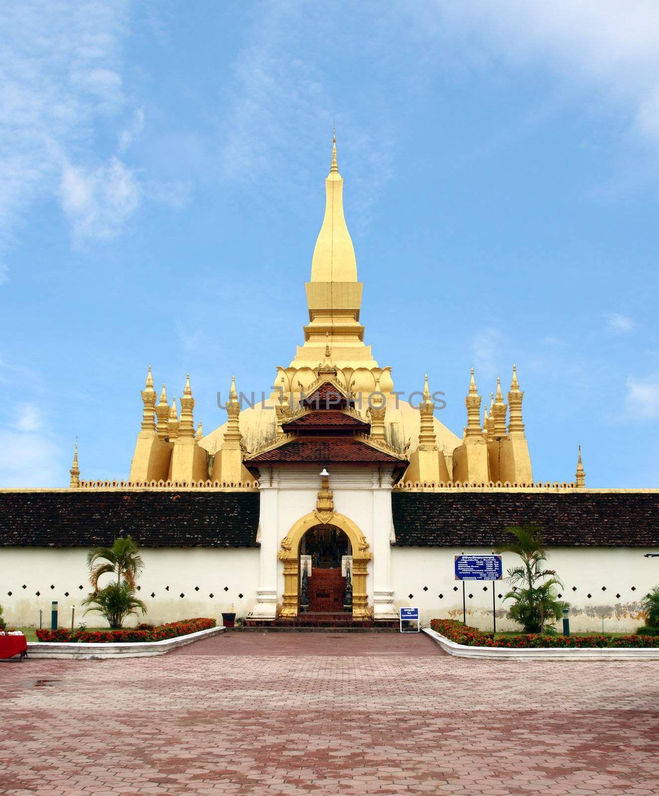 Golden pagada in Pha-That Luang temple, Vientiane, Travel in Laos.