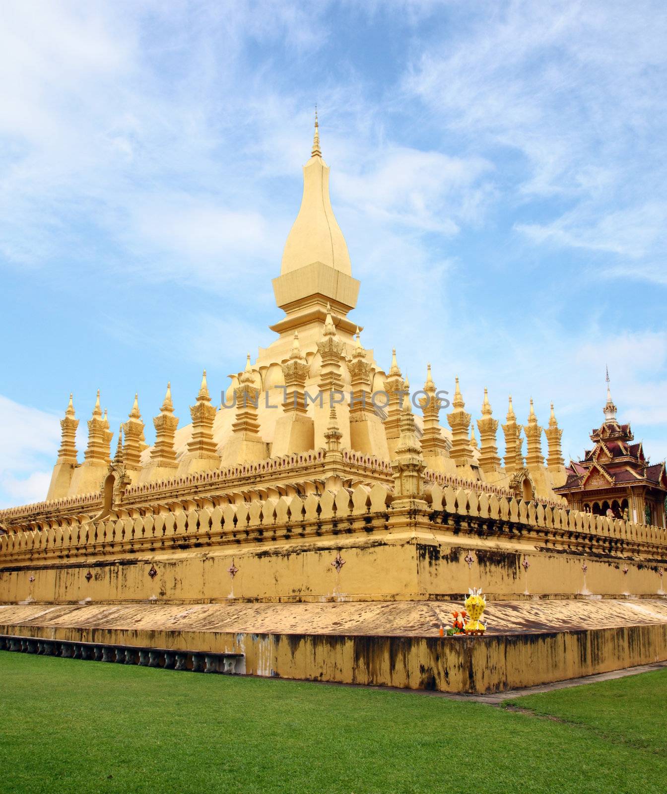 Golden pagada in Pha-That Luang temple, Vientiane, Travel in Laos.