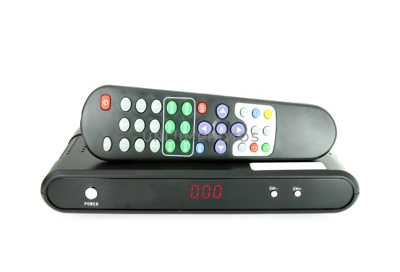 remote and receiver for satellite TV on white by geargodz