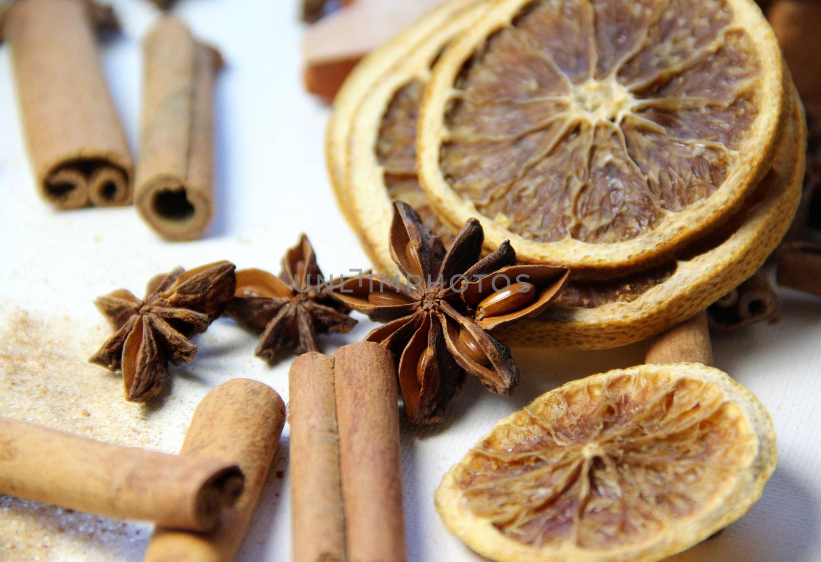 Cinnamon sticks and dry orange