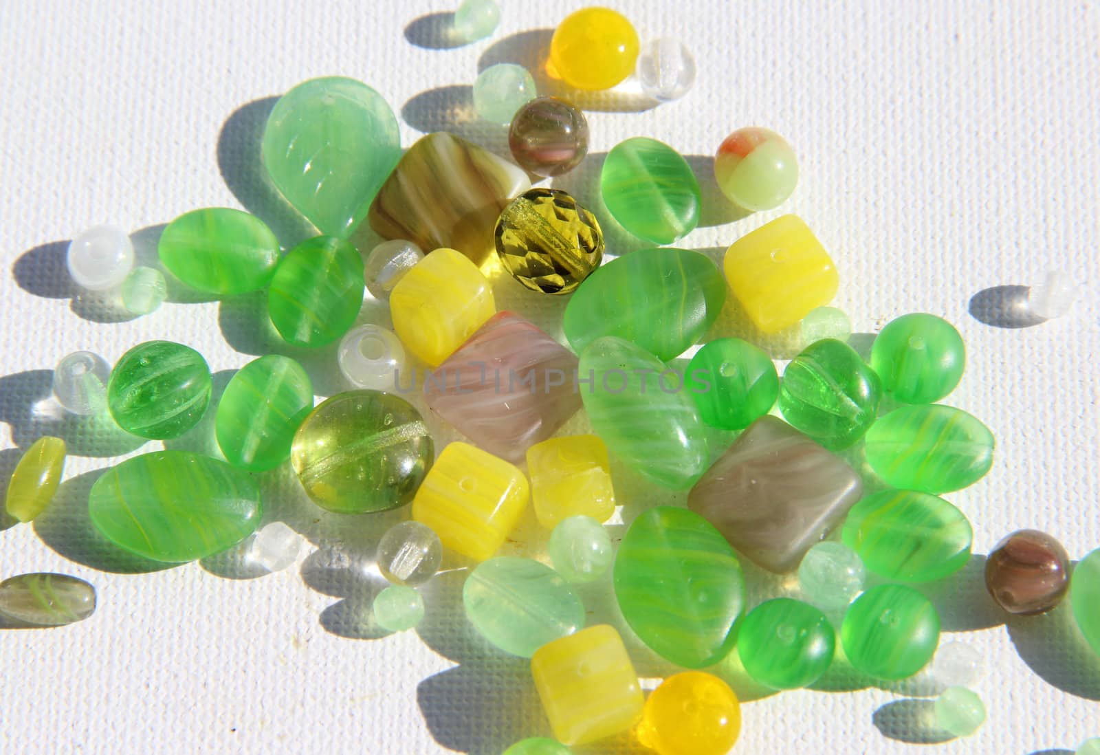 Big mix of green and yellow beads