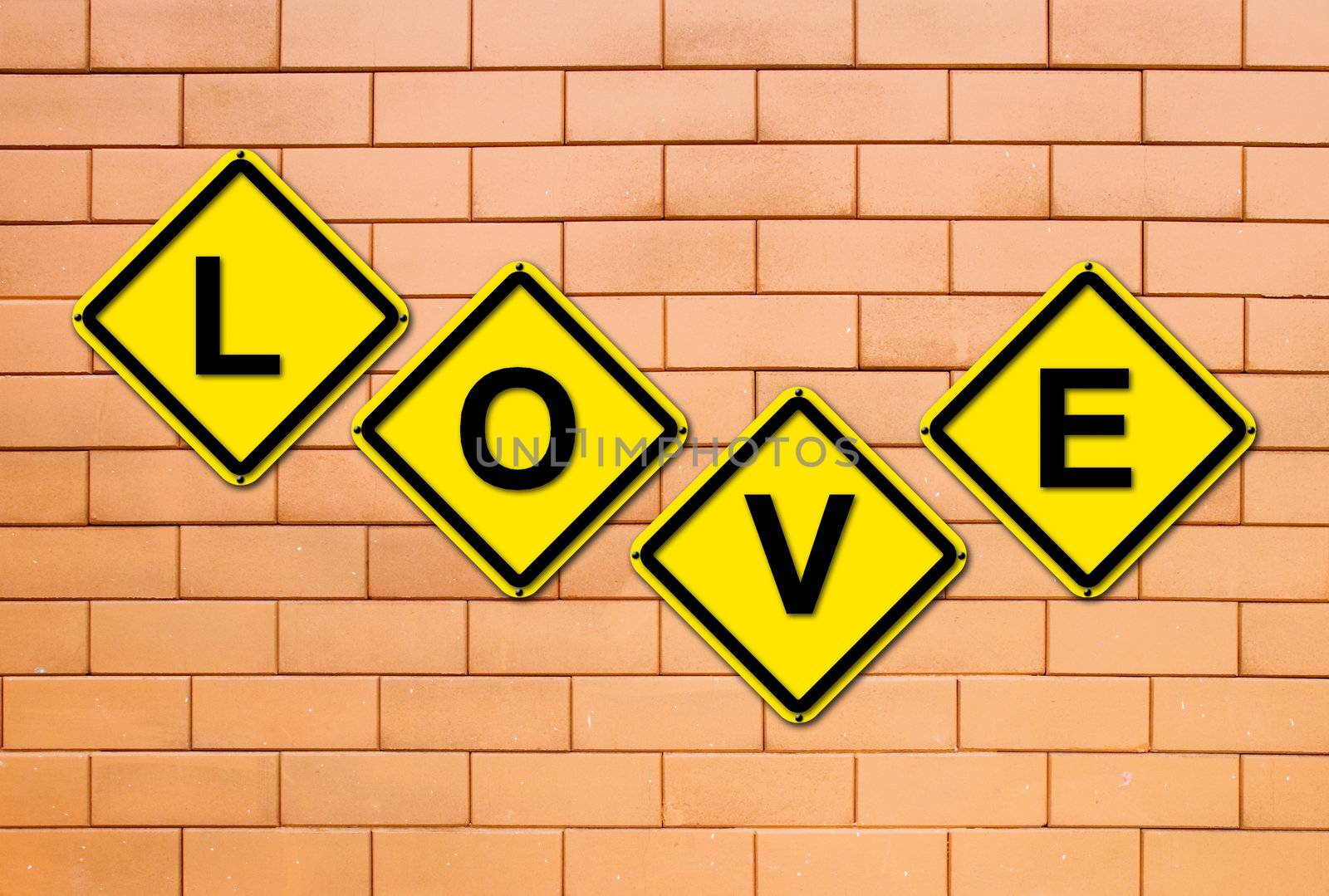 love sign on brick wall  background