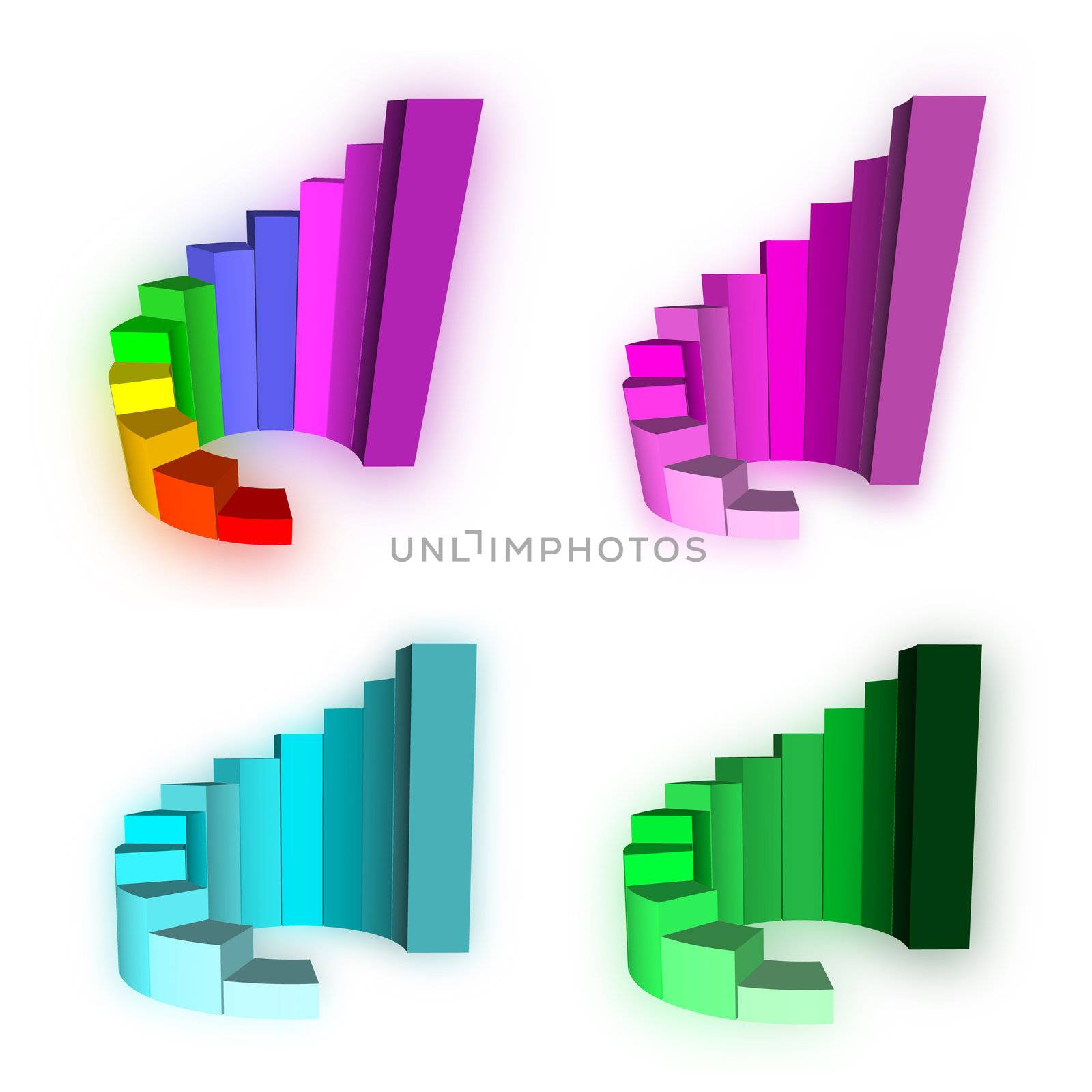 Four 3D Growth bar graph on white