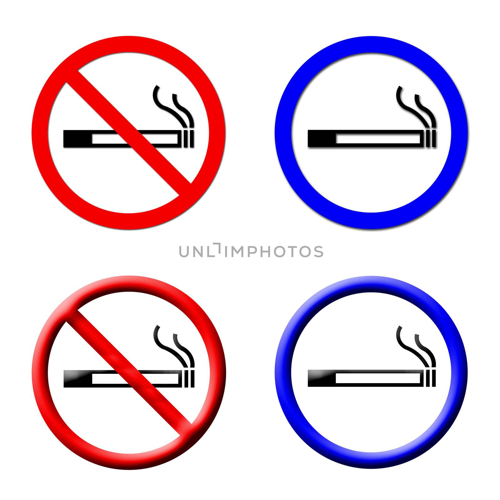 smoking area and no smoking sings on white background